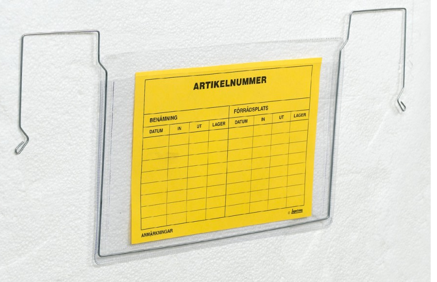 Magazijnkaarthouder met flexibele RVS ophangbeugels